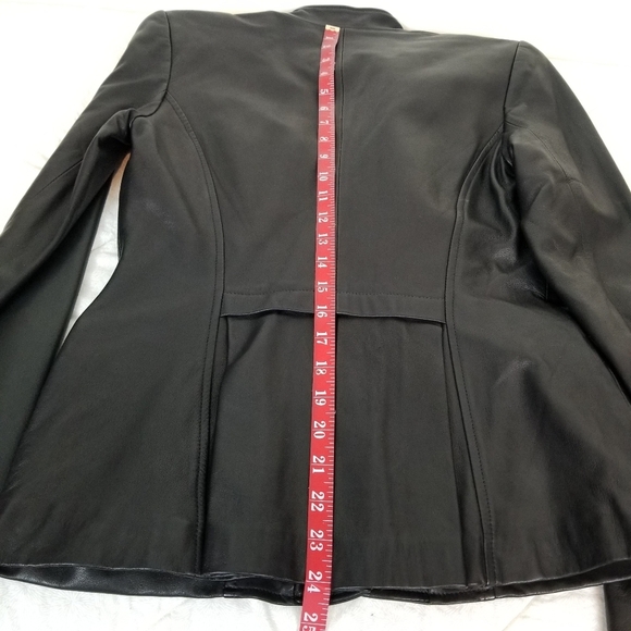 Peruvian Connection Sutton Place black leather jacket tab collar peplum NWOT 4 - Picture 7 of 11
